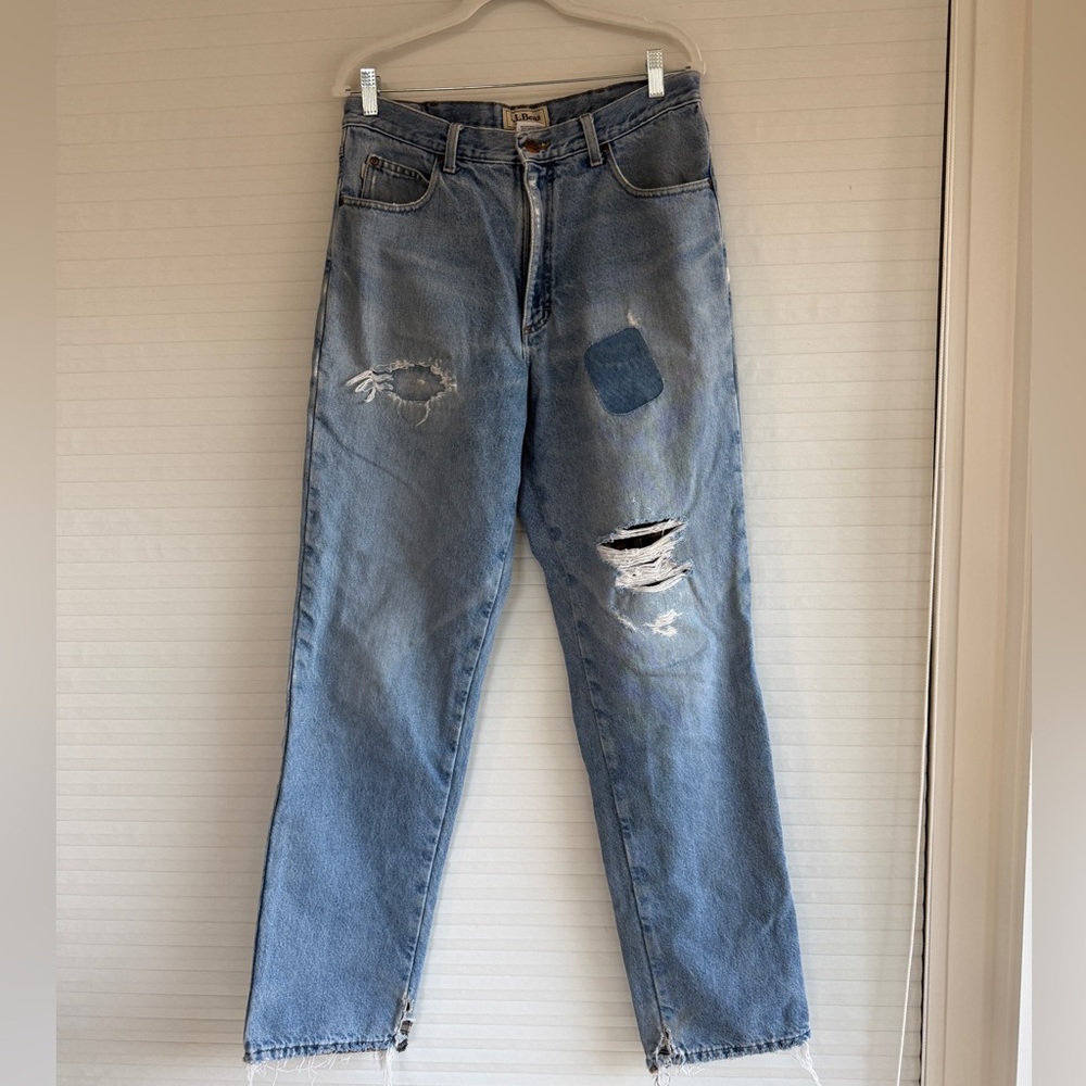 L.L. Bean Men's Flannel lined Blue Distressed Jeans